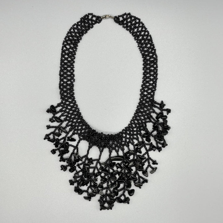 Black Beaded Necklace, Bracelet and Earring Set