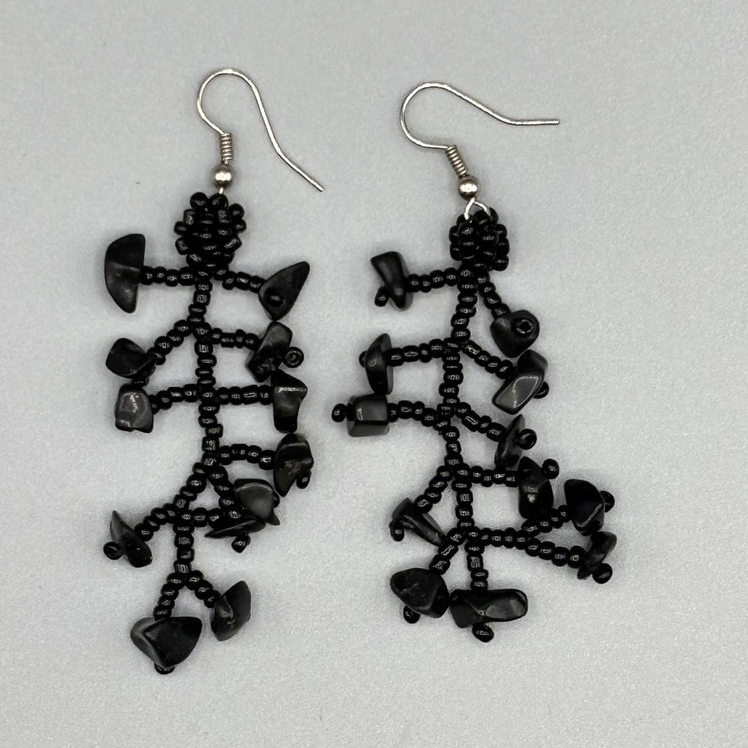 Black Beaded Necklace, Bracelet and Earring Set