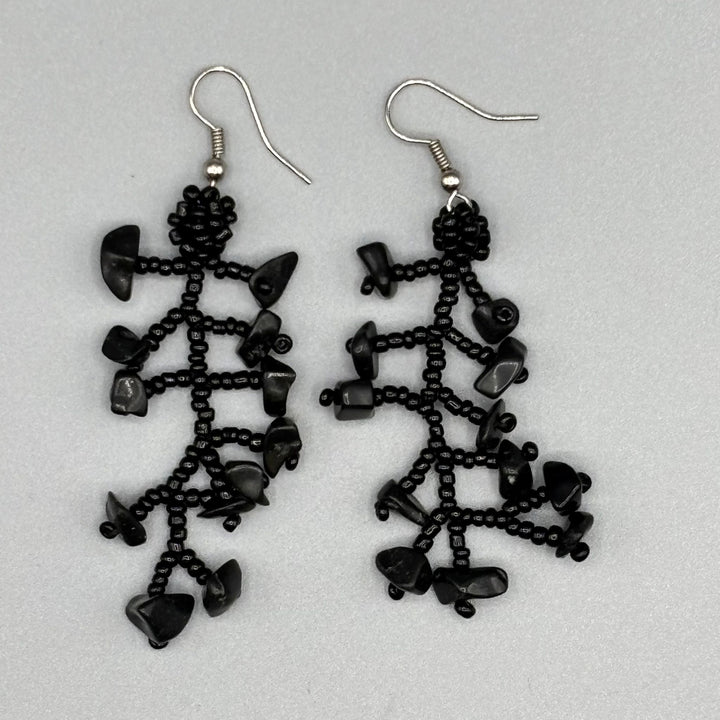 Black Beaded Necklace, Bracelet and Earring Set