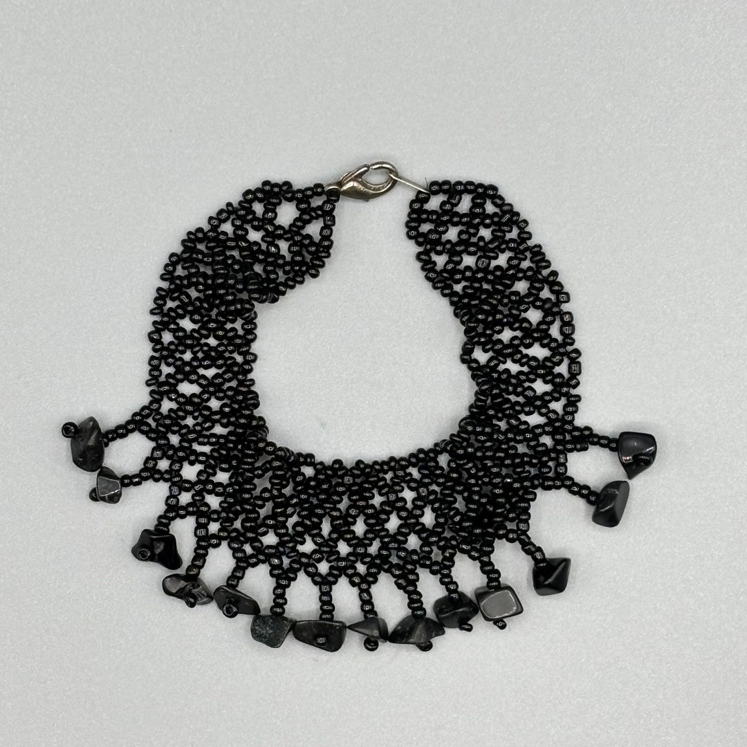 Black Beaded Necklace, Bracelet and Earring Set