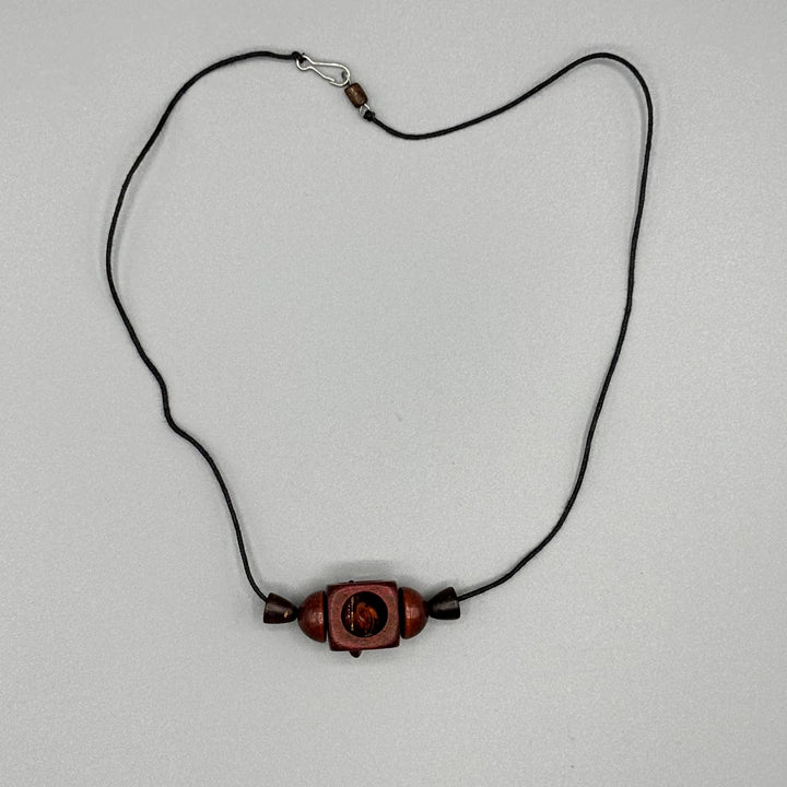 String Necklace with Amber and Wood
