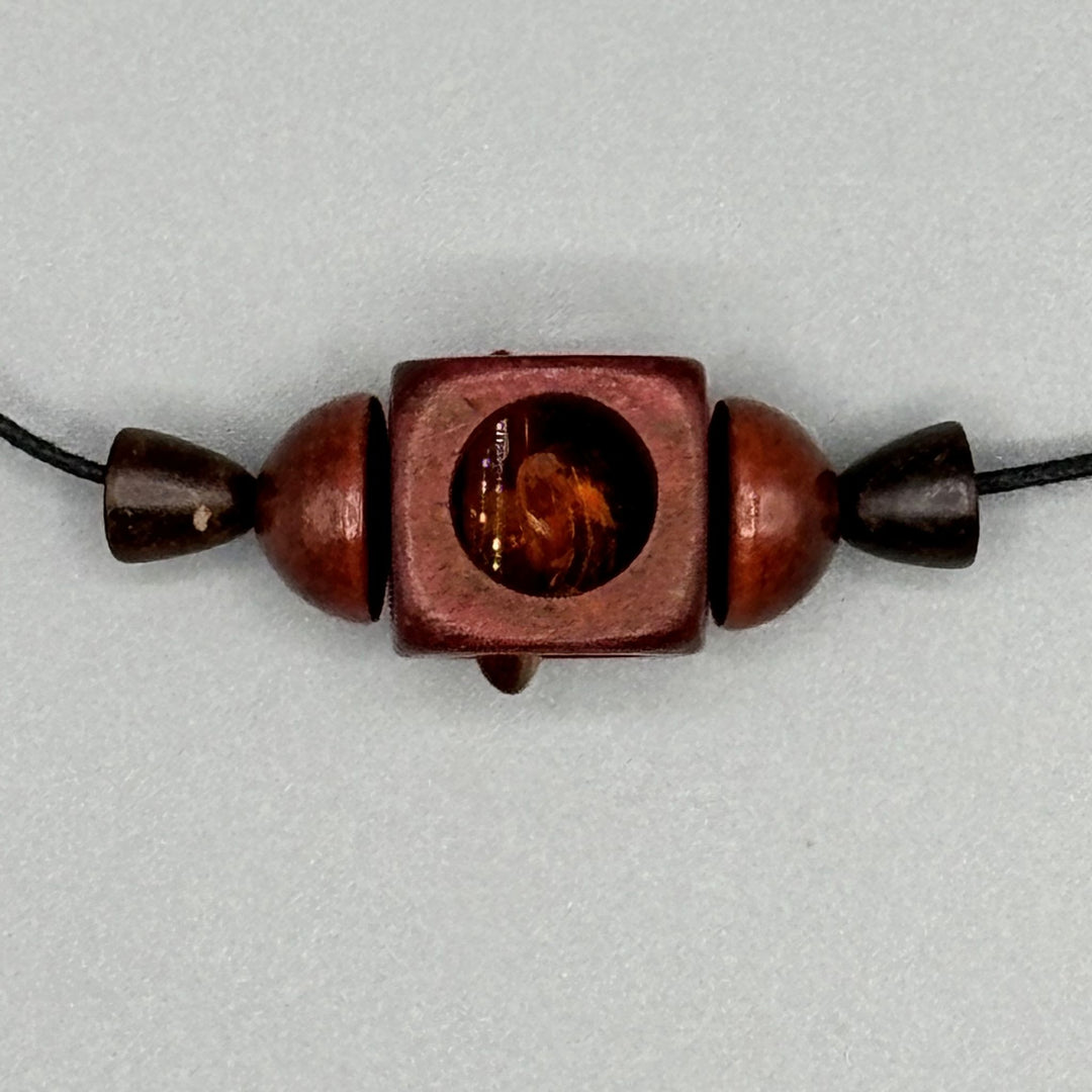 String Necklace with Amber and Wood