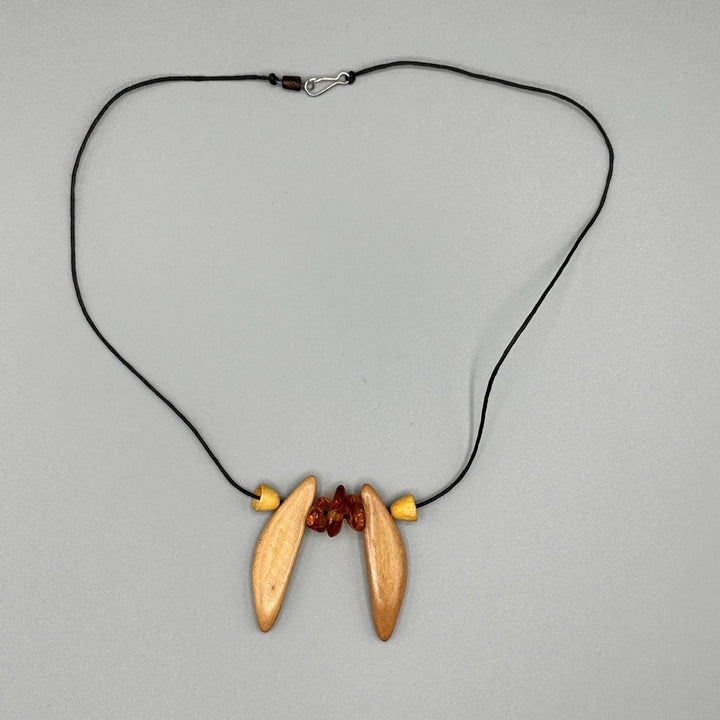 Bead Necklace with Amber and Wood